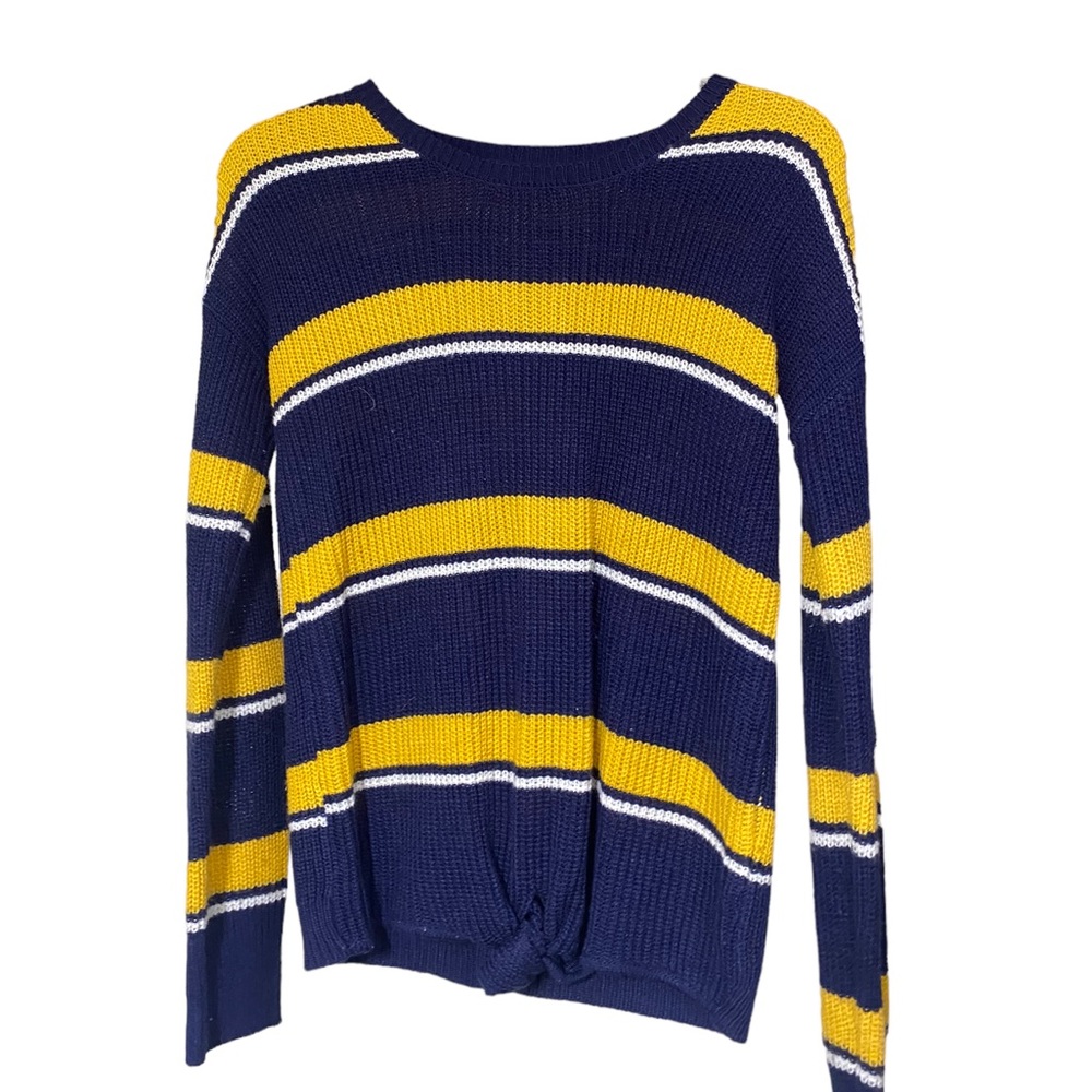 Womens blue yellow white striped knit sweater Size Medium
